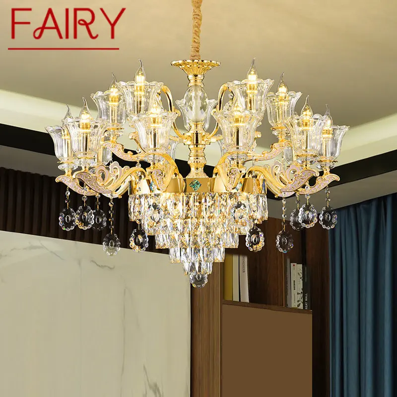

FAIRY Modern Chandelier Gold Luxury Crystal LED Candle Pendant Lamp for Home Living Room Bedroom Decor Fixtures