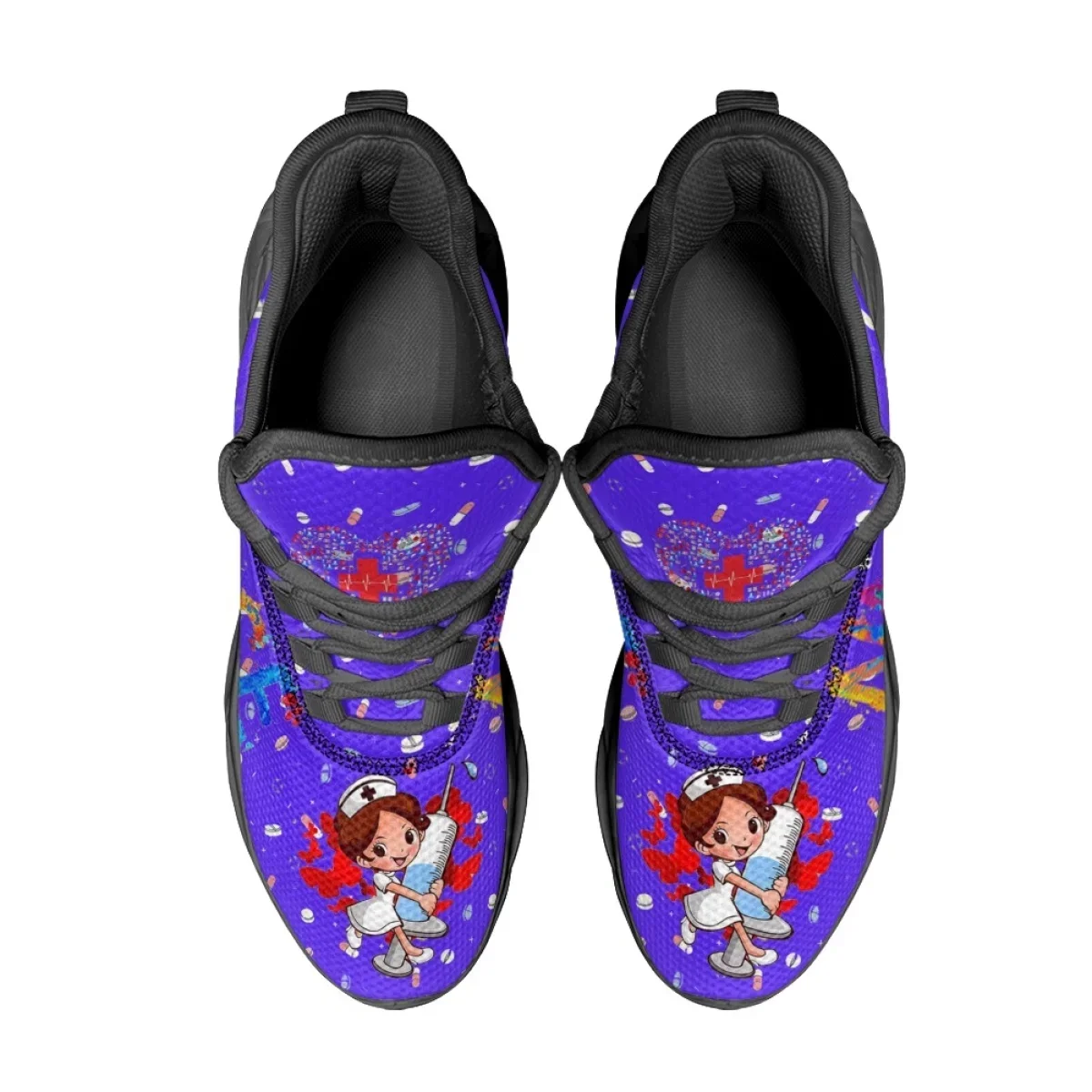 Nursing Sneakers For Women Cartoon Doctor Design Lace-up Flat Shoes Shock Absorption Lightweight Non-slip Basketball Shoes Gift