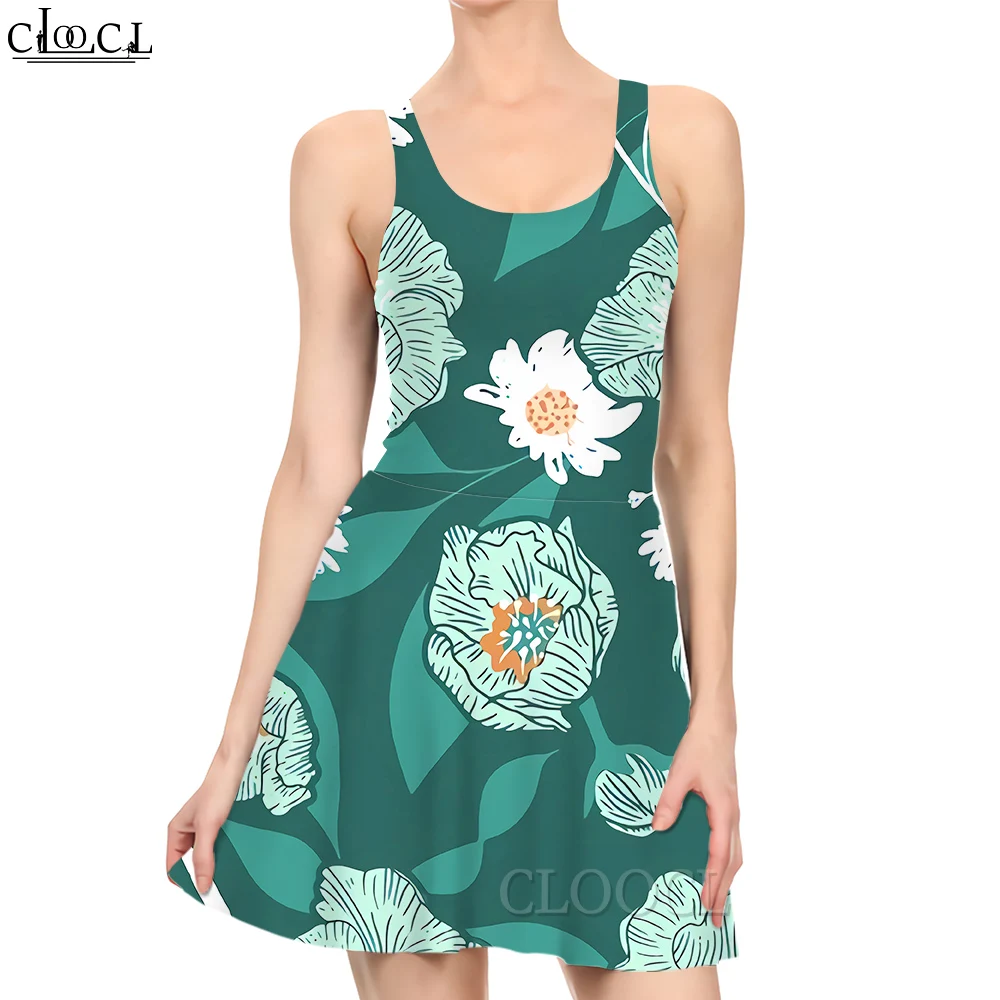 

CLOOCL New Fashion Women Mini Dress Elegant Flowers Pattern 3D Printing Summer Female Sleeveless Short Dresses Casual Style