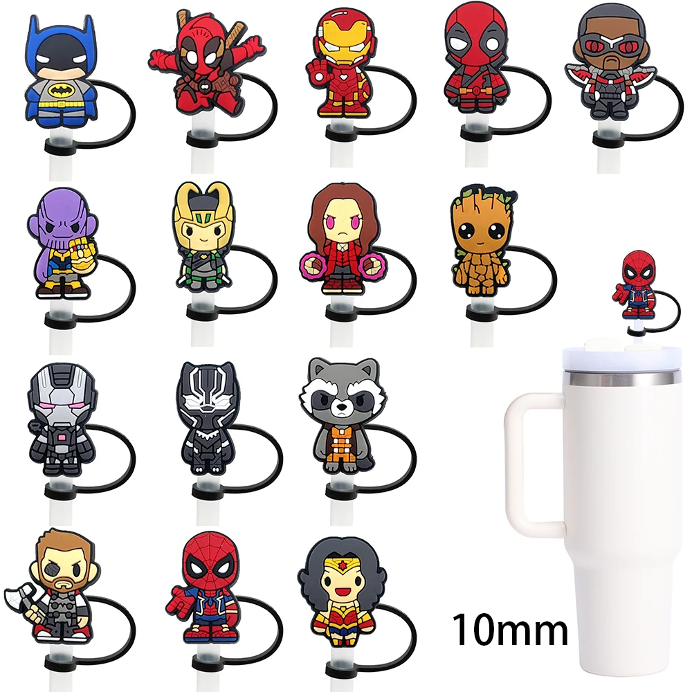 

Marvel The Avengers SuperHero Straw Cover Cap Drink Straw Plug Reusable Splash Proof Drinking Cup Straw Cap Accessories