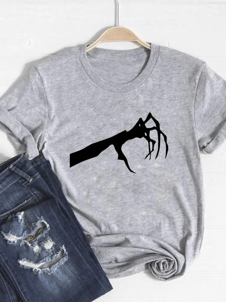 티 탑 여성 가을 ??가을 숙녀 티셔츠 추수 감사절 마녀 얼굴 스타일 트렌드 옷 할로윈 그래픽 프린트 티셔츠 옷