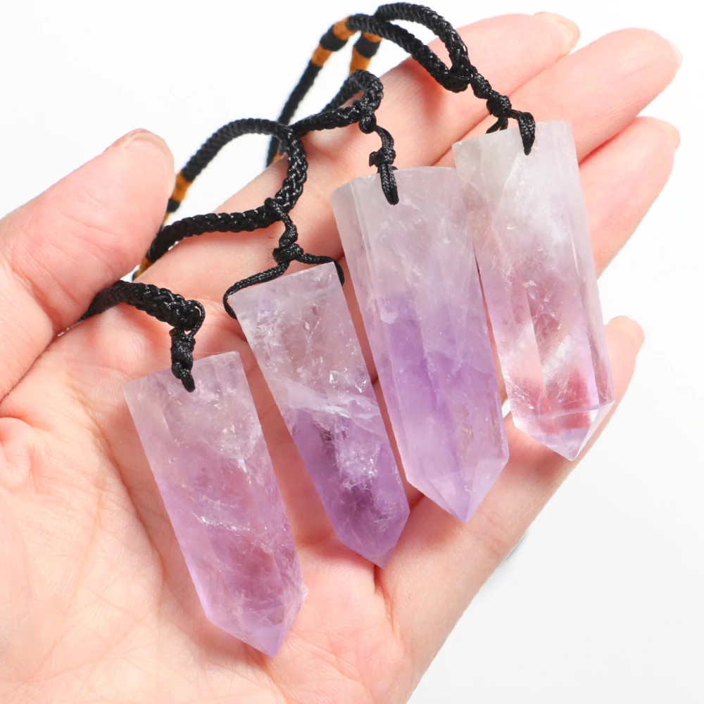 

Mineraali Natural Amethyst Necklaces with Stones Hexagonal Column Pendants Single Point Energy Crystal Quartz Reiky Healing Gems