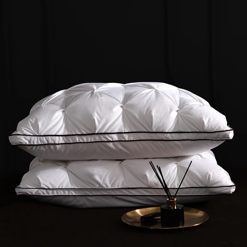 

100% Cotton Winter White Goose Down Pillows Down-proof Rectangle Bedding 3D Style Queen King Bed Pillow for Sleep Pillow Gift