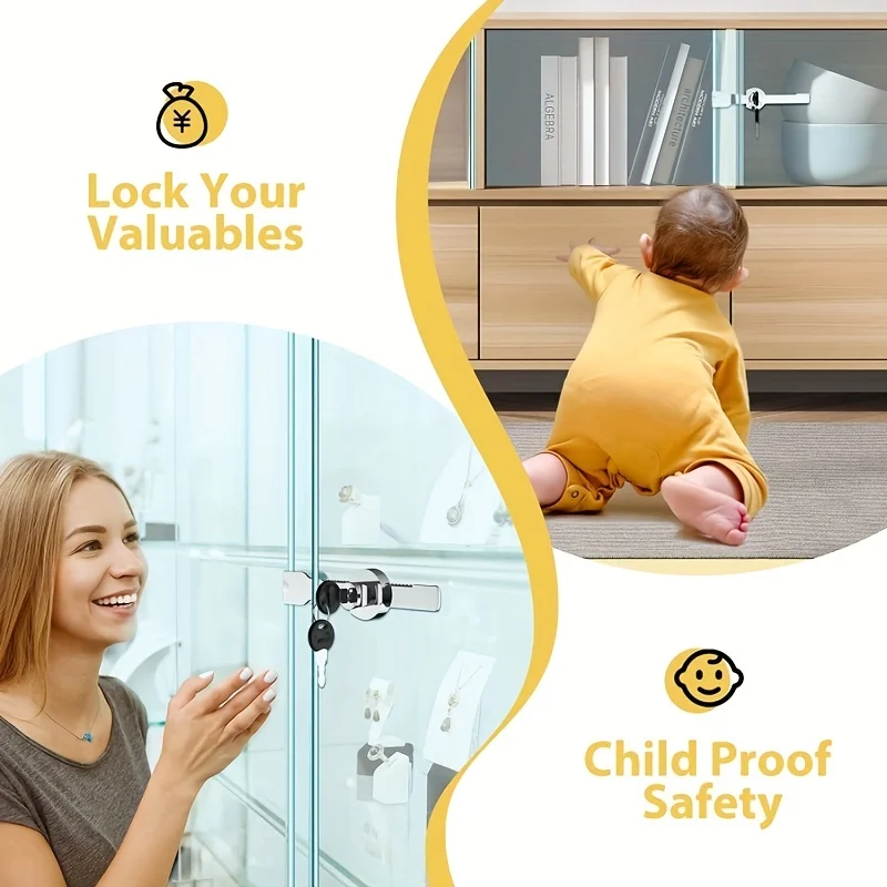 1-5Pcs Sliding Glass Door Lock With Key Showcase Chrome Finish Security Slide Case Proof Safety Cabinet Glass Doors