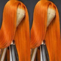 200% densité gingembre droite perruques de cheveux humains os droit 13x6 HD dentelle frontale perruques de cheveux humains pré plumés pour les femmes brésiliennes 2