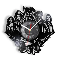 Caribbean Pirates Vinyl Record Wall Clock For Home Cinema Theater Movie Art Jack Sparrow Music LP Album Vinyl Disk Crafts Clock 1