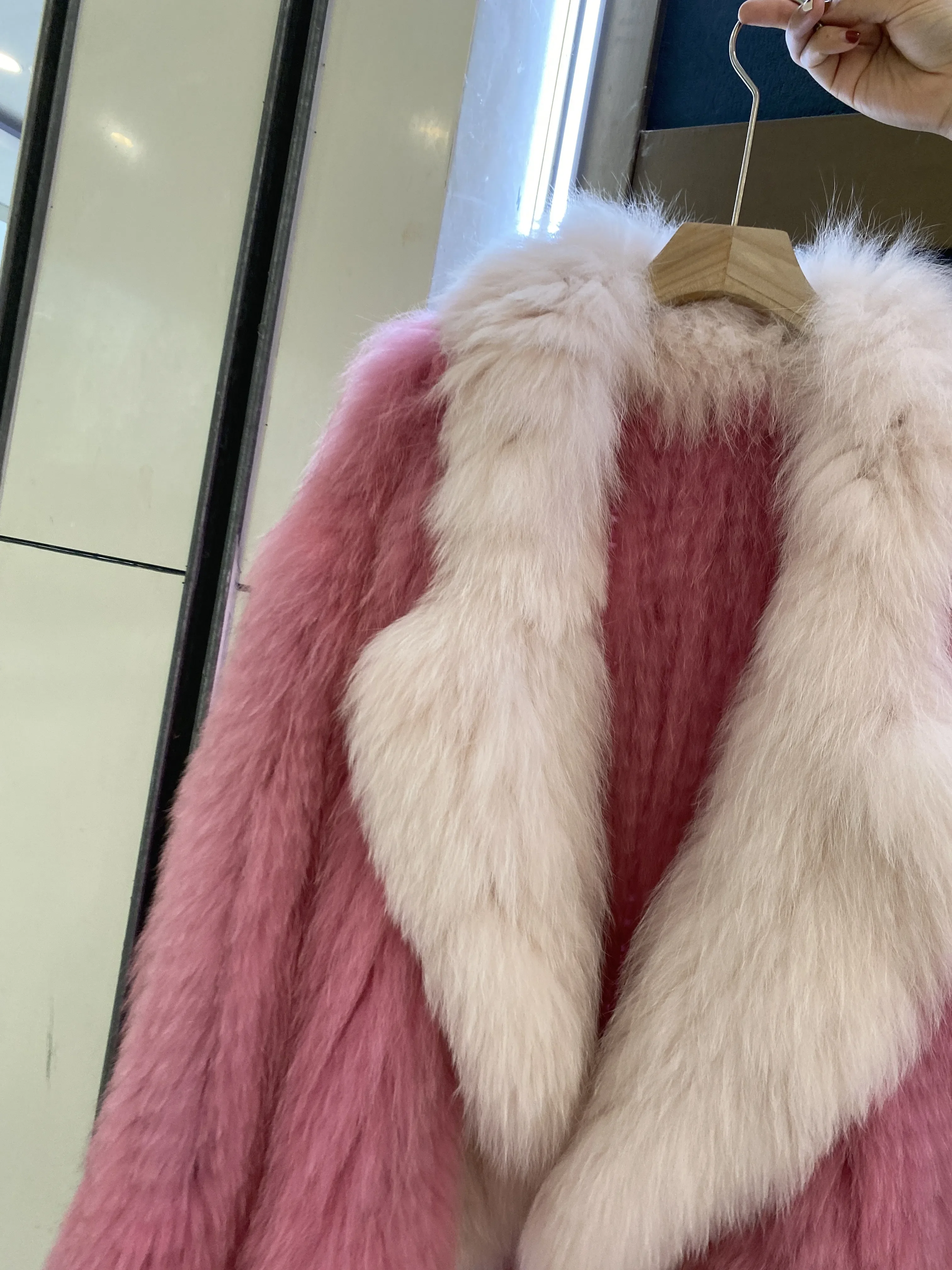 Fox Hair Double-sided Woven Lapel Fluffy Fur Coat Wooden Contrast Color Medium Long Loose 2023 Autumn Winter Jackets for Women