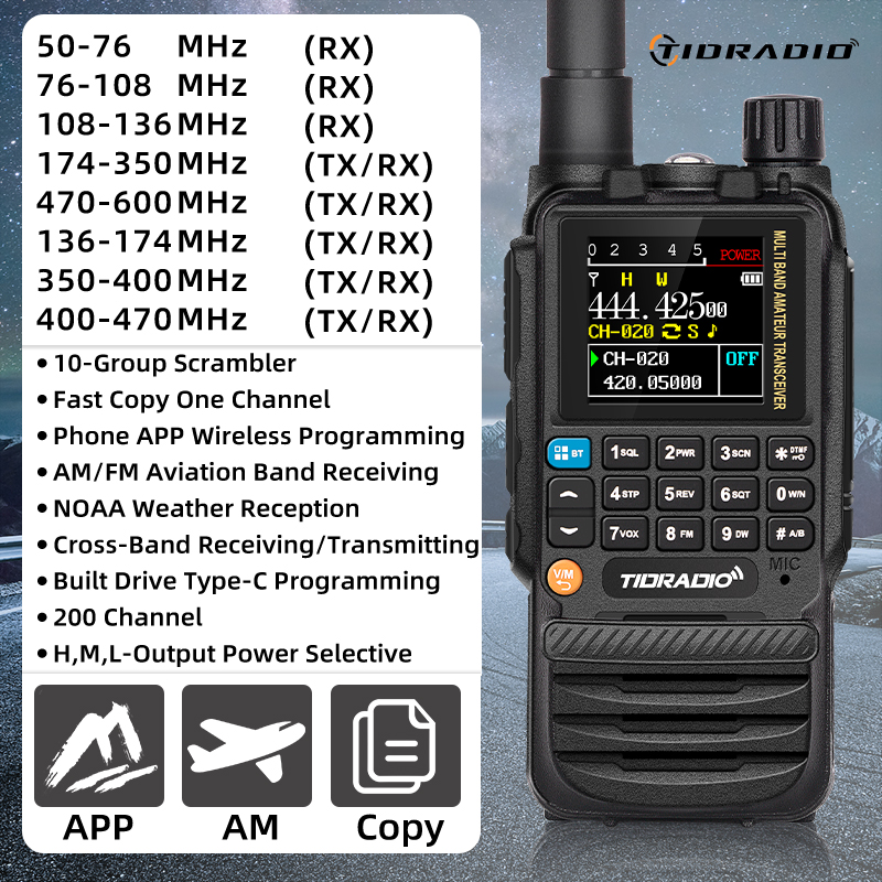 TIDRADIO H3 Walkie Talkie Phone APP Wireless Programming Air Band Long Range Ham Two Way Radio USB Type-C Programming &Charge