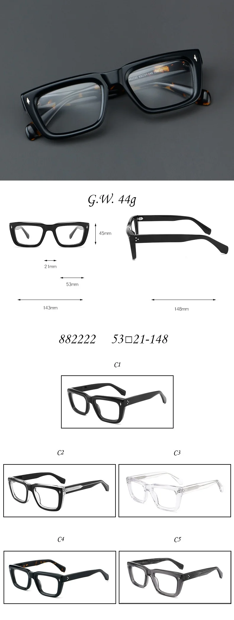 F · dracon neuen Stil Platte Brille Rahmen quadratische Retro Herren Brille Rahmen modische dicke optische Brille für Männer – Detail 1