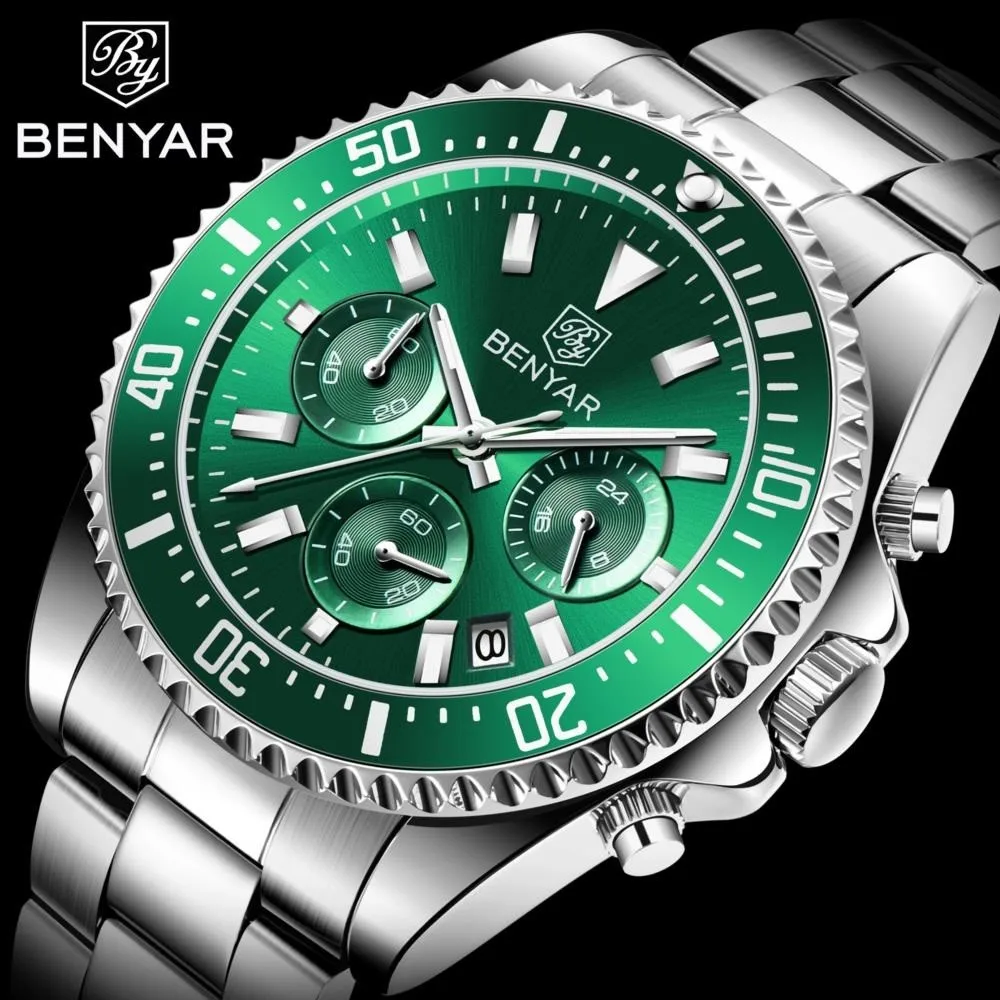 

Benyar Perpetual Submarine For Mens Watch Chronograph Sports Quartz Wristwatch Luminous Waterproof New Montre Homme Reloj Hombre