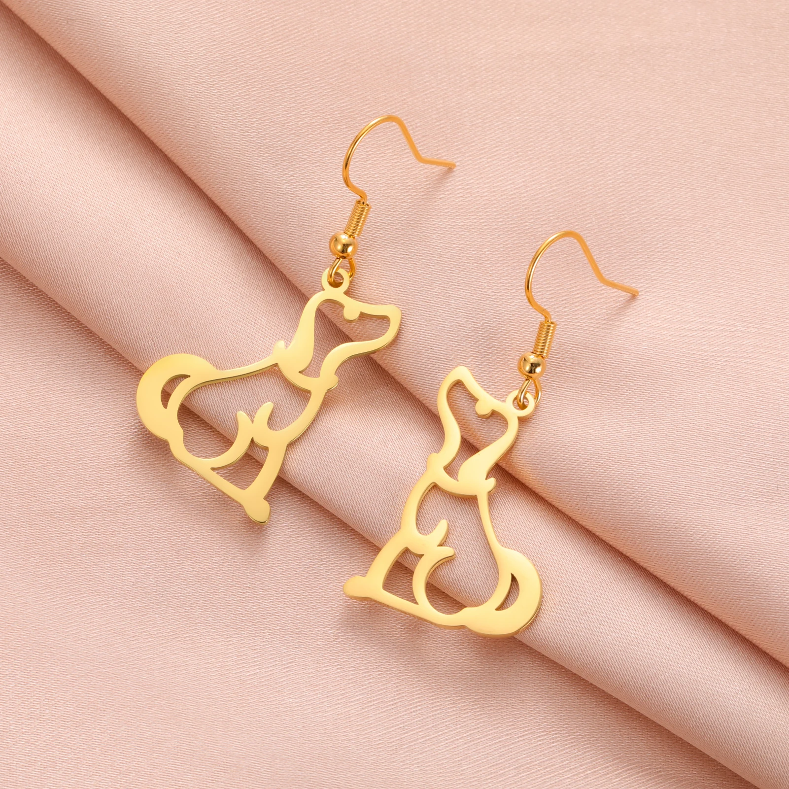 Puppy Dog Ear Hook Drop Statement Earring for Girl Stainless Steel Gold Color Jewelry - PeticaDeals
