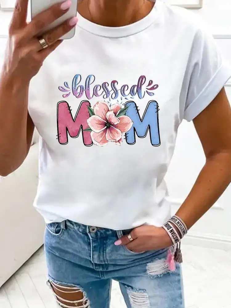 Wholesale Women'S Casual MAMA Letter Flower Short Sleeve Printing T-Shirts display picture 2