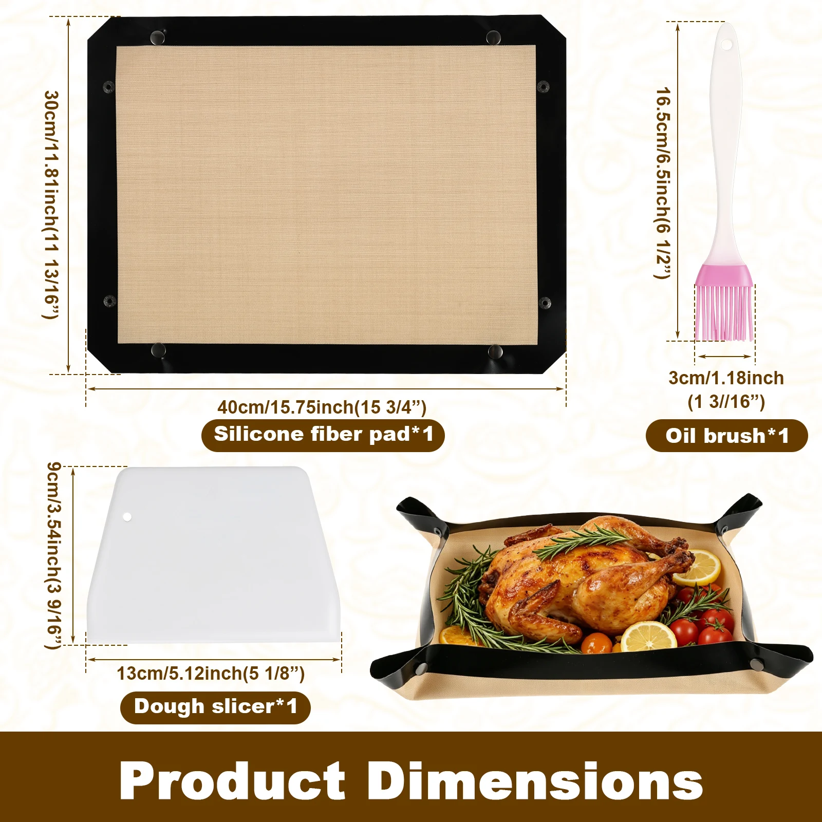 Silicone Fiber Non-Slip Baking Mat with Scraper and Brush