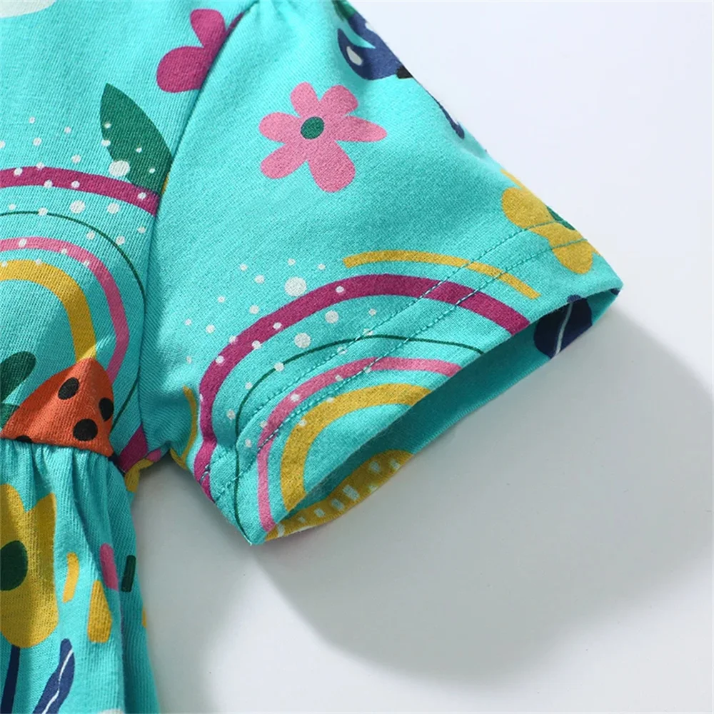 Kids Boutique Summer Set Baby Girl Cotton Toddler Outfit Tracksuit Cartoon Rainbow Children' Clothing Tops+Pants Clothes