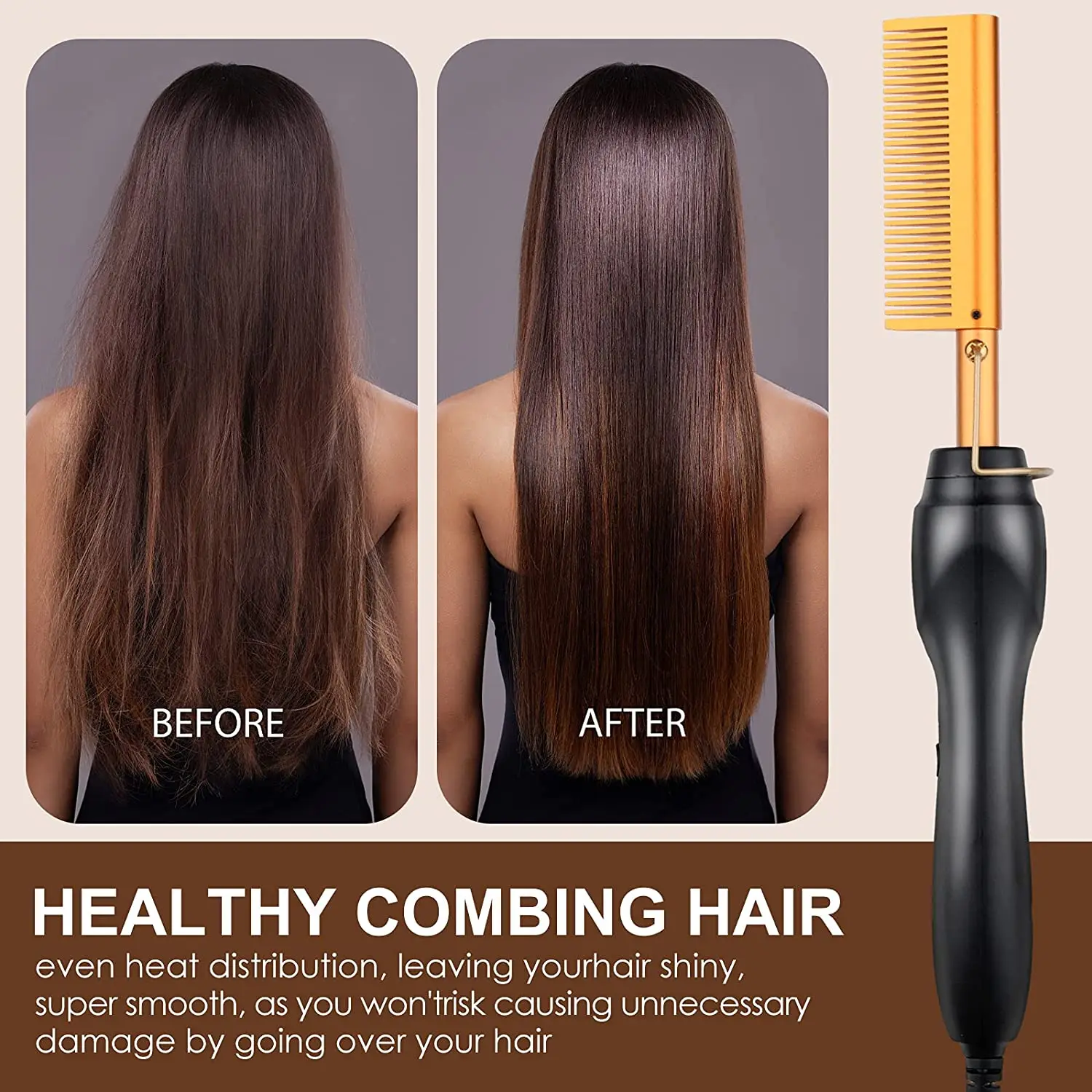 Electric Hot Comb Hair Straightener Flat Iron Heat Pressing Comb Portable Anti-Scald Wigs Beard Hair Straightening Press Comb 4