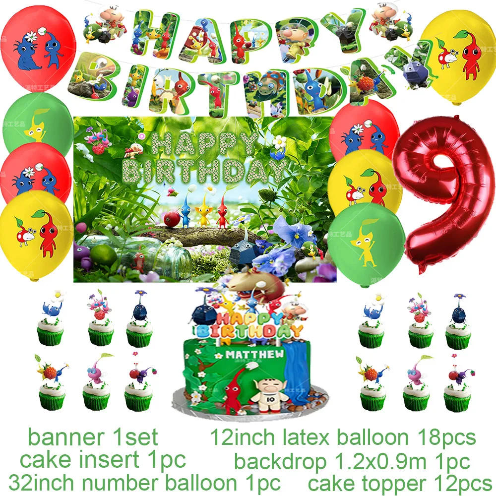 Das Spiel Pikmin Thema Geburtstags feier Dekoration Nummer Ballon Kuchen Topper Banner Hintergrund Baby party Kind bevorzugen Geschenk zubehör – Detail 9