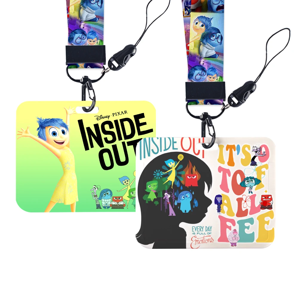 Inside Out Card Set Cartoon ID Card Protection Case Work Bus Horizontal Holder Plastic Keychain Gifts card case holder
