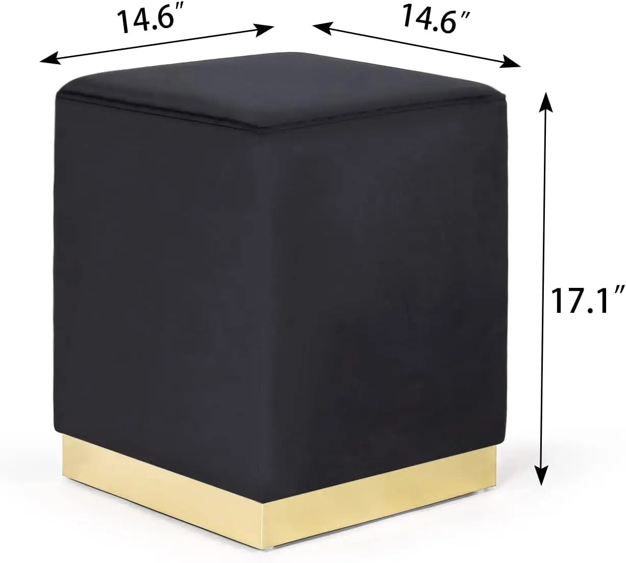 14.6" Width Square Black Ottoman Foot Stool with Gold Trim – Soft Compact Padded Stool– Great