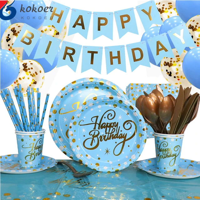 1 year Boy Birthday First Birthday Boy Party Decorations blue dot paper  plates cup Balloon Garland Kids 1st Birthday Party decor - AliExpress