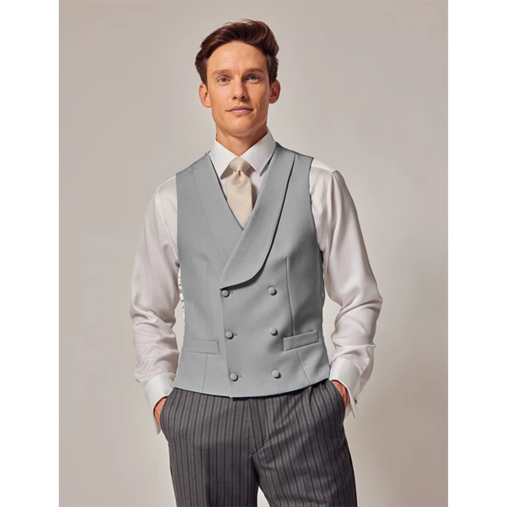 Double Breasted Men's Vest for Wedding Party Dress Vest Man Formal Shawl Lapel Gentleman Vests for Grooms Suits Waistcoat Male 4