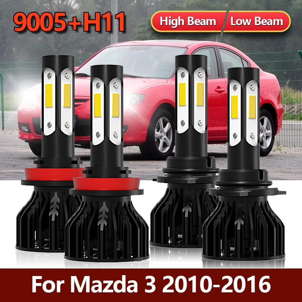 4x LED 9005/HB3 H11 Headlight Bulbs High Low Combo Lights Four sides