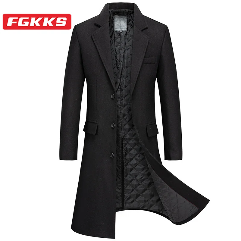 

FGKKS 2023 Outdoor Casual Tweed Coat For Men Pure Cotton Thickened Over Knee Coat High Quality Design Tweed Coat For Men