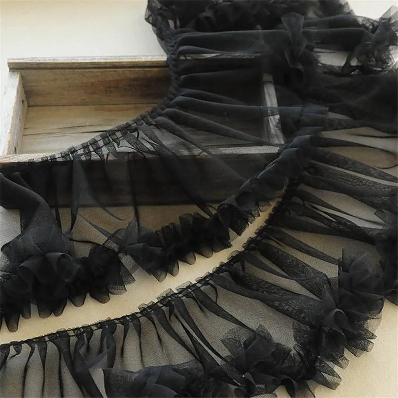 Description Picture 4 of item15CM Wide Wrinkled Pleated Mesh 3d Lace Fabric Fringed Ribbon Wedding Dress Princess Skirts Hemlines Ruffle Trim Sewing Decor