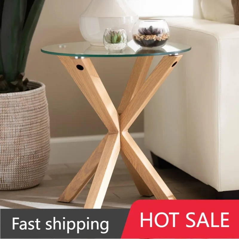 

Baxton Studio Lida Glass Top Round End Table, Natural