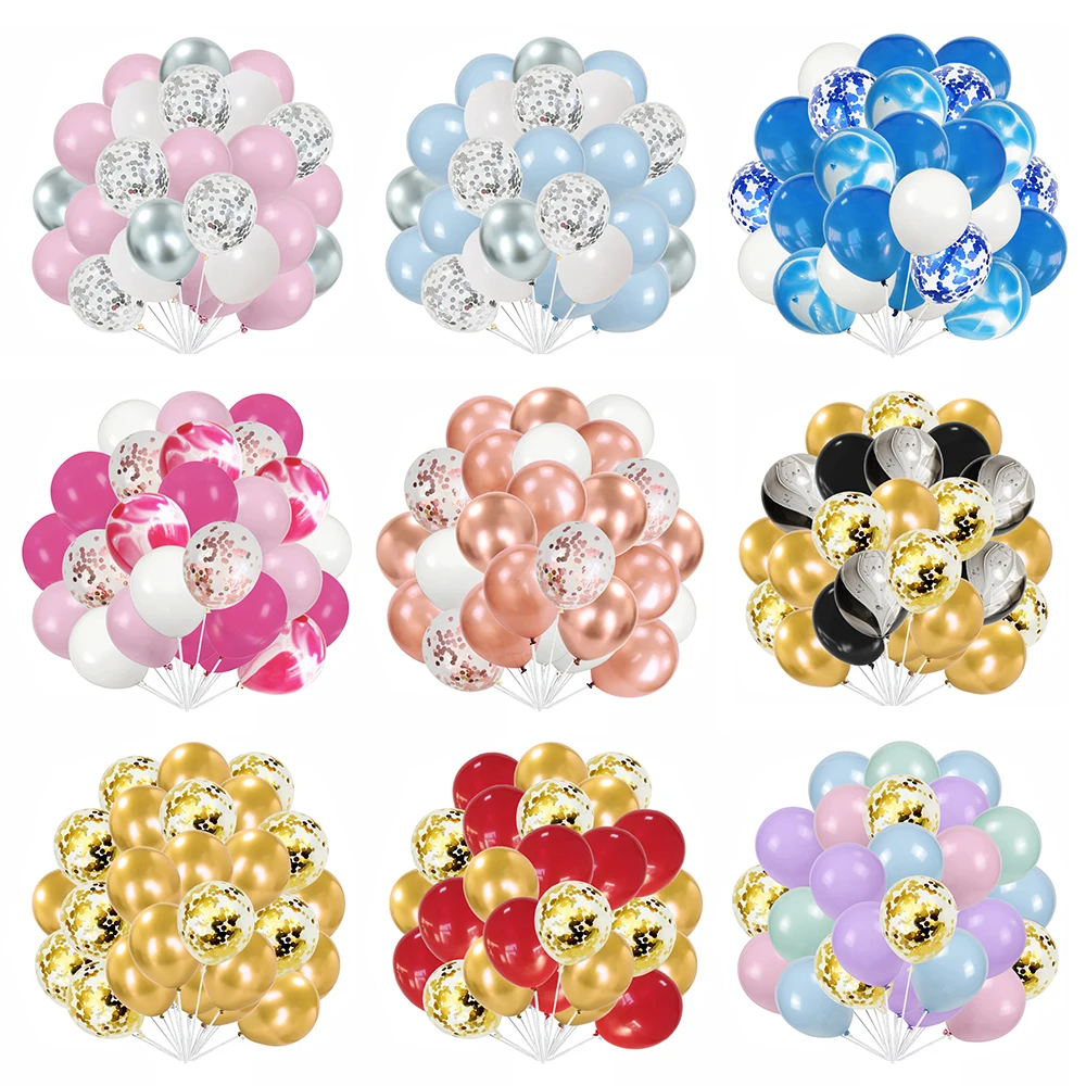 30Pcs Confetti Balloon Sets Rose Gold Pink Agate Latex Balloons Wedding