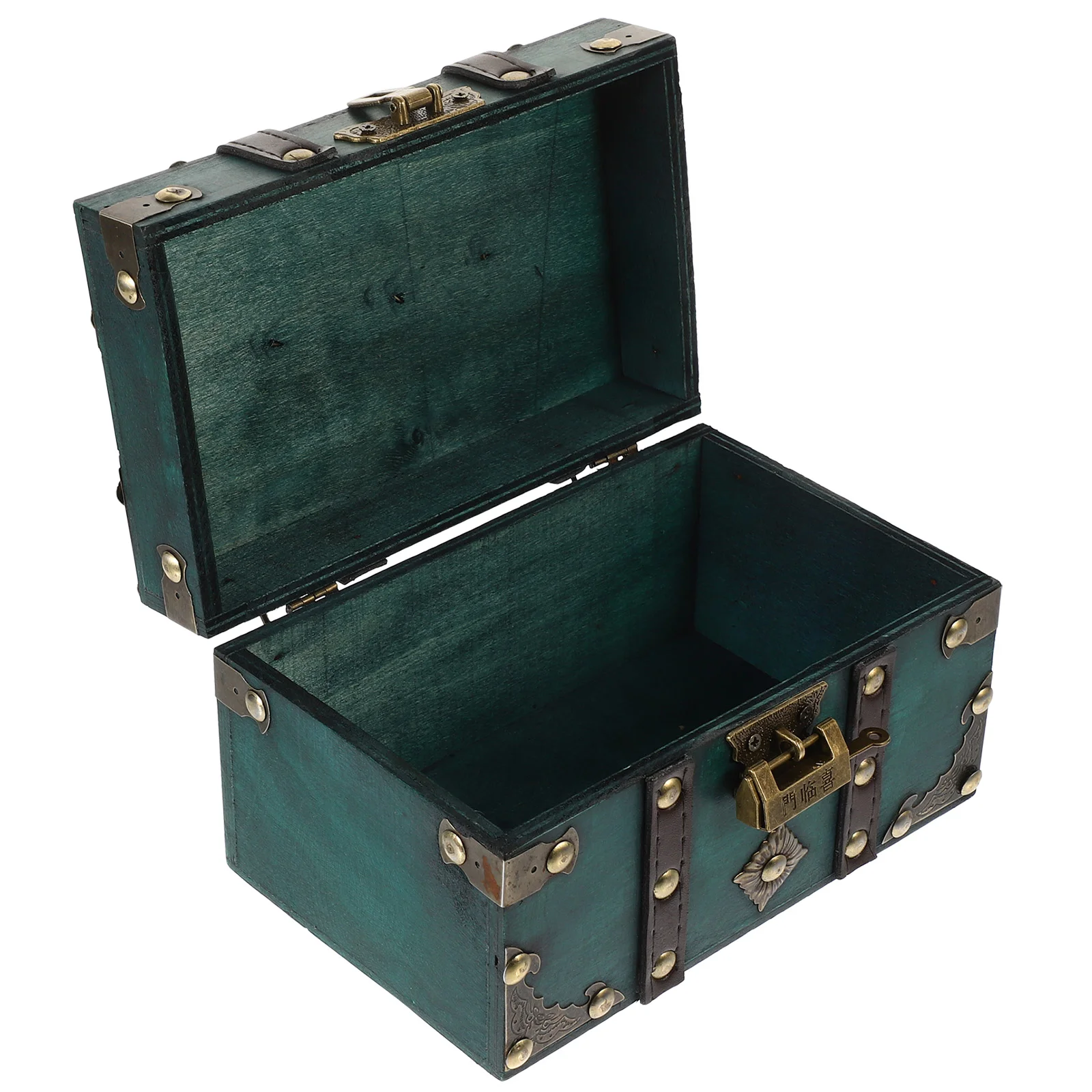 

Treasure Chest Retro Jewelry Case Accessories Container Wood Metal Piggy Bank Coin