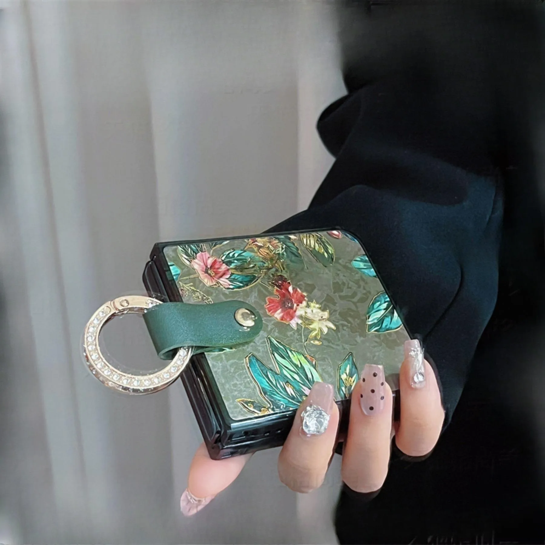 Korean Luxury Retro Flower Portable Ring Phone Case - Premium Back Cover