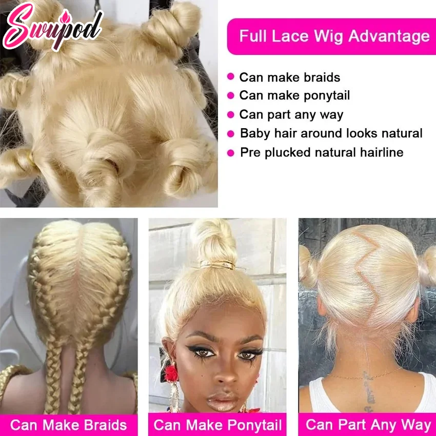 250 Density 613 Blonde Real Full 100%human Hair Glueless Hd Front Preplucked Straight Full Lace Human Hair Wig