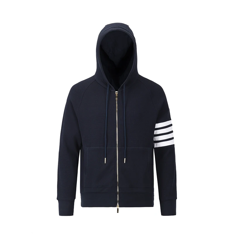 

TB THOM Hoodies 23FW Autumn Luxury Brand Korean Design Style Men's Sweatshirts Navy Waffle Cotton 4-Bar Stripe Hooded Shirts