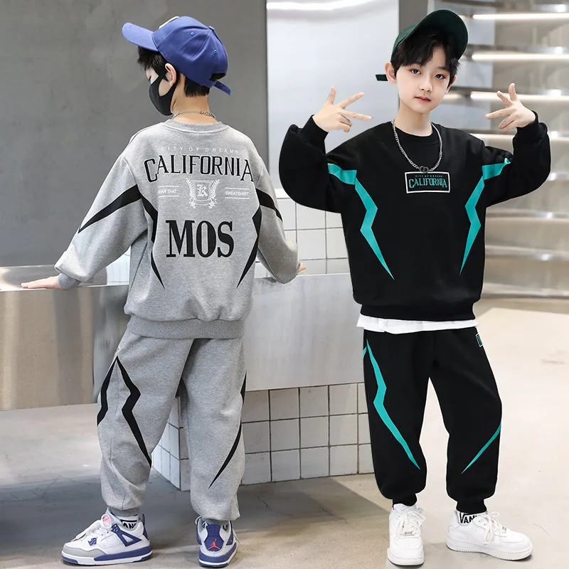 Kids Clothes Boys Contrast Alphabet Lightning Printed Sweatshirt + Sweatpant Child 2PCS Tracksuit School Kids Jogger Outfit Workout Set 5-15 Yr