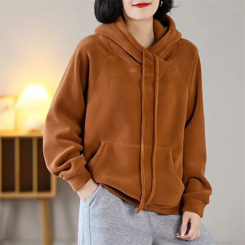 

2023 Autumn And Winter Velvet Sweatshirt Women Thickened Hooded Casual Loose Skinny Korean Pullover Fleece Hoodie T-Shirt T1853