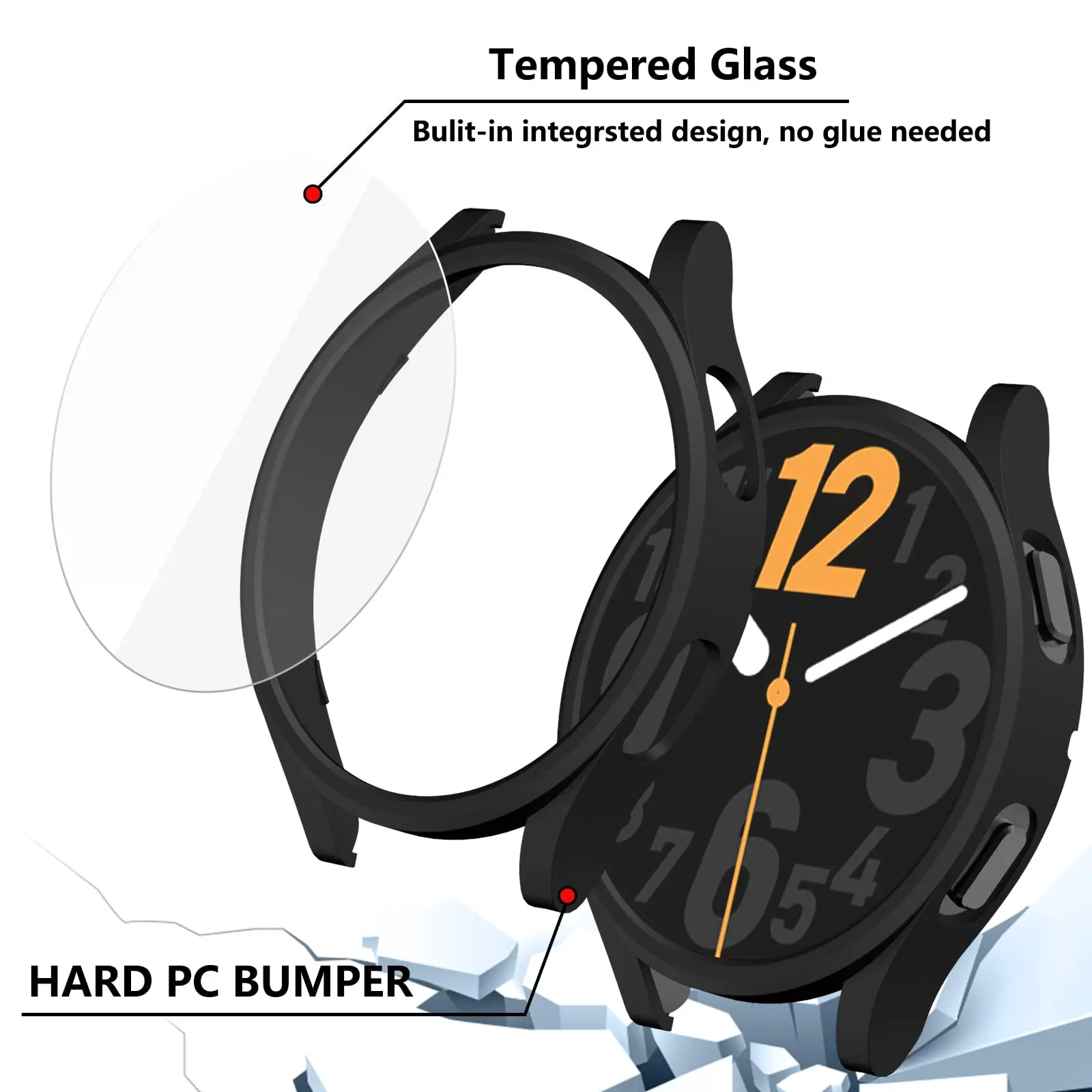 Samsung Galaxy Watch 4 Screen Protector and Case 44mm, Anti-Fog Tempered Glass Protective Film and Hard PC Bumper Smartwatch