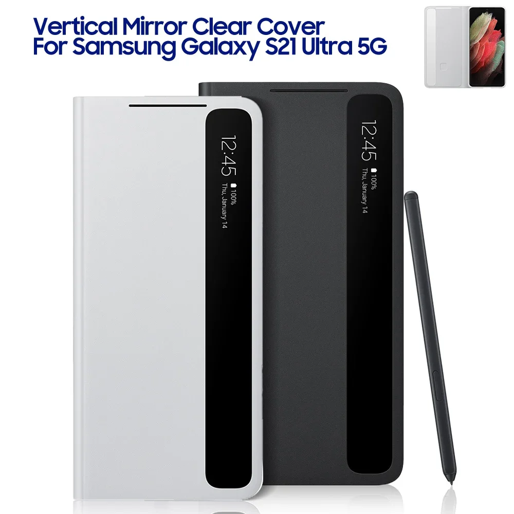 

Vertical Mirror Clear View Phone Case For Samsung Galaxy S21 Ultra 5G With S Pen Smart View Flip Intelligent Cover