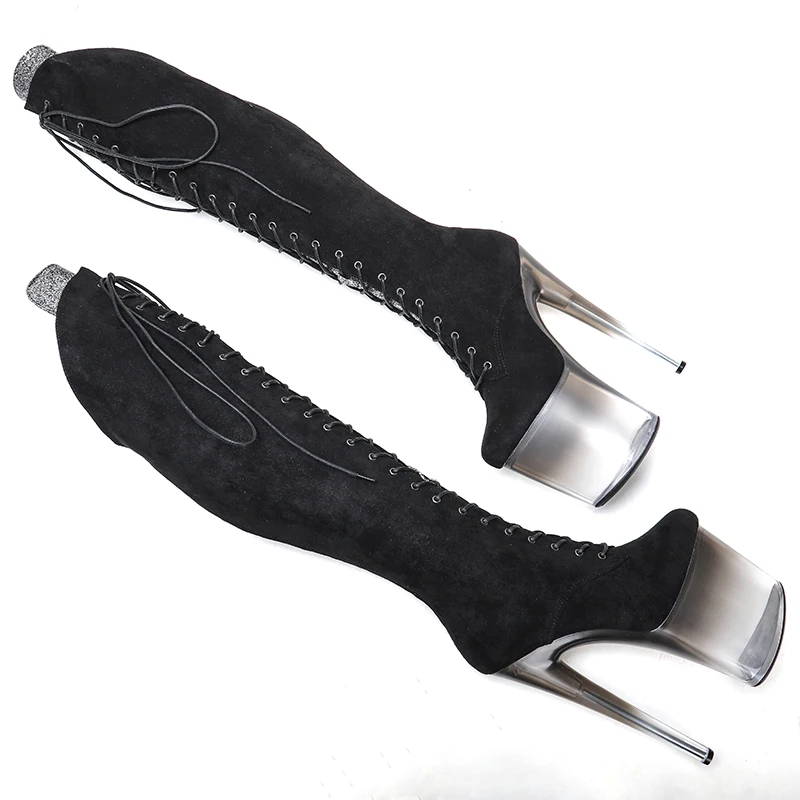Leecabe  20CM/8inches  suede Pole dance shoes High Heel platform Boots closed toe Pole Dance boot