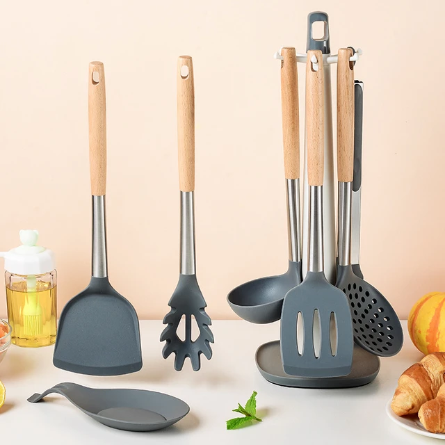 Grande Spatule Professionnelle Cuisine en Silicone Gris Résistant