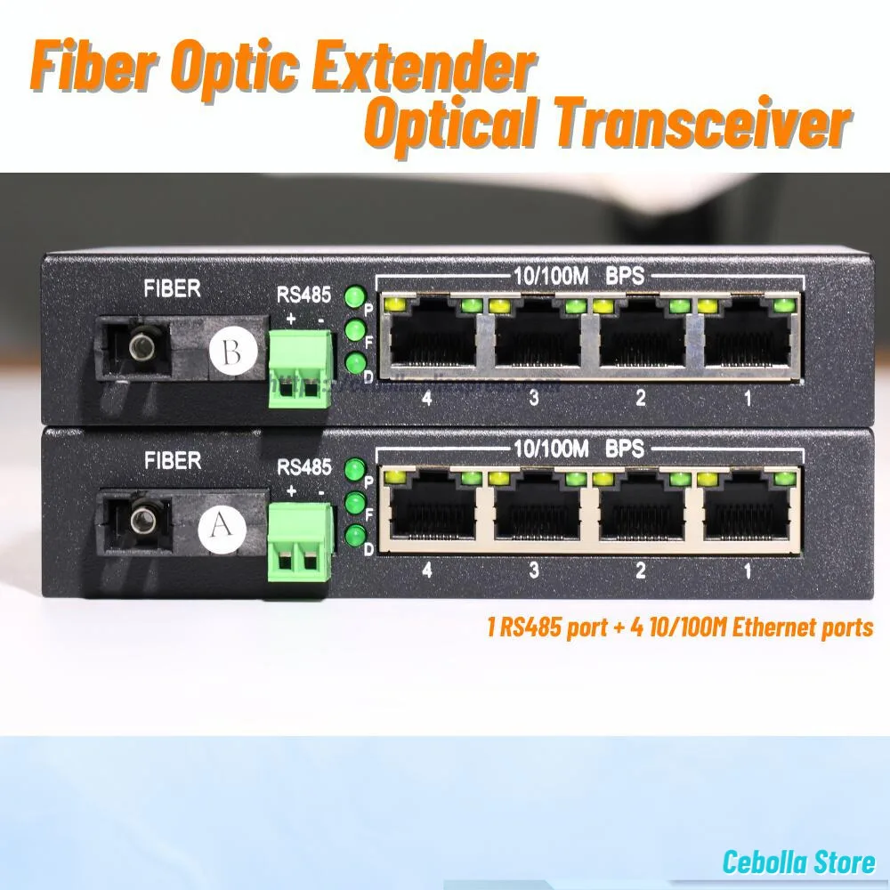 1 pair Fiber Optic Transmitter And Receiver RS485 Data 1 BIDI 1 RS485 ...