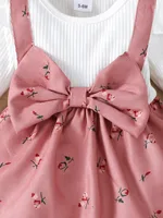 2pc/Set childrens' baby girl Dress Color blocking Broken flowers Big Bow Princess Dress+Headband 0-24 Months Baby Fashion Dress 4