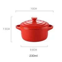 Ceramic Double Ear Bowl Mini Ceramic Glazed Baking Bowl with Lid Breskfast Steamed Egg Pudding Bowl Soup Bowls Microwave Oven 6