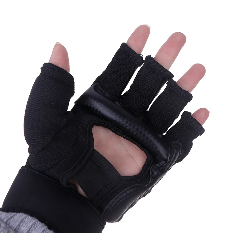 1Pair Karate Gloves Martial Taekwondo Leather Foot Gloves Equipment Half Finger Protector Boxing Hand Foot Protection Guards