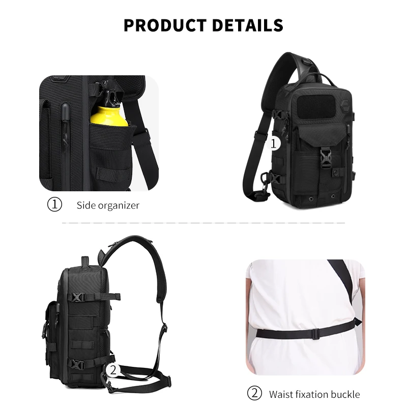 OZUKO Shoulder Bags for Men Large Capacity Male Chest Bag Waterproof Tactical Sling Messenger Bags Outdoor Sports Crossbody Bag