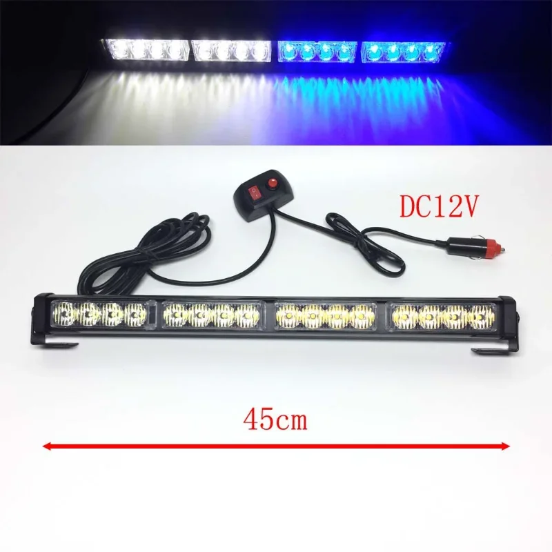 Car Emergency Beacon Lights 12V 16 LED Truck Emergency Strobe Fireman Police Flashing Warning Lights Bar Red Blue Yellow Signal Emergency Light Car Strobe Light
