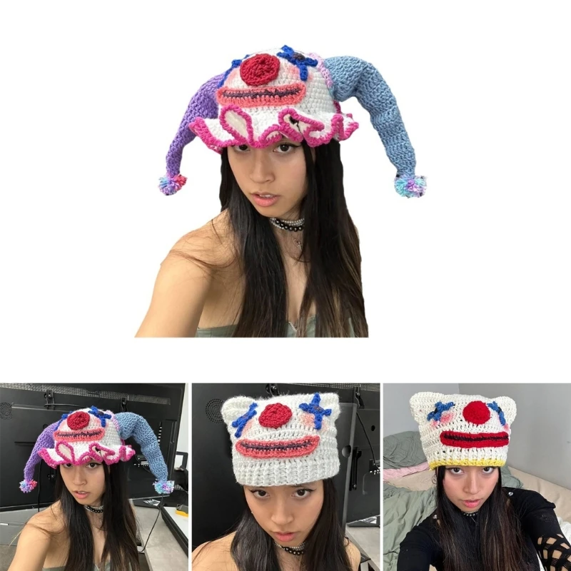 Clown Beanie Cap Funny Knitting Hat for Shopping Walking Universal Windproof Outdoor Activity Women Casual Wholesale 3