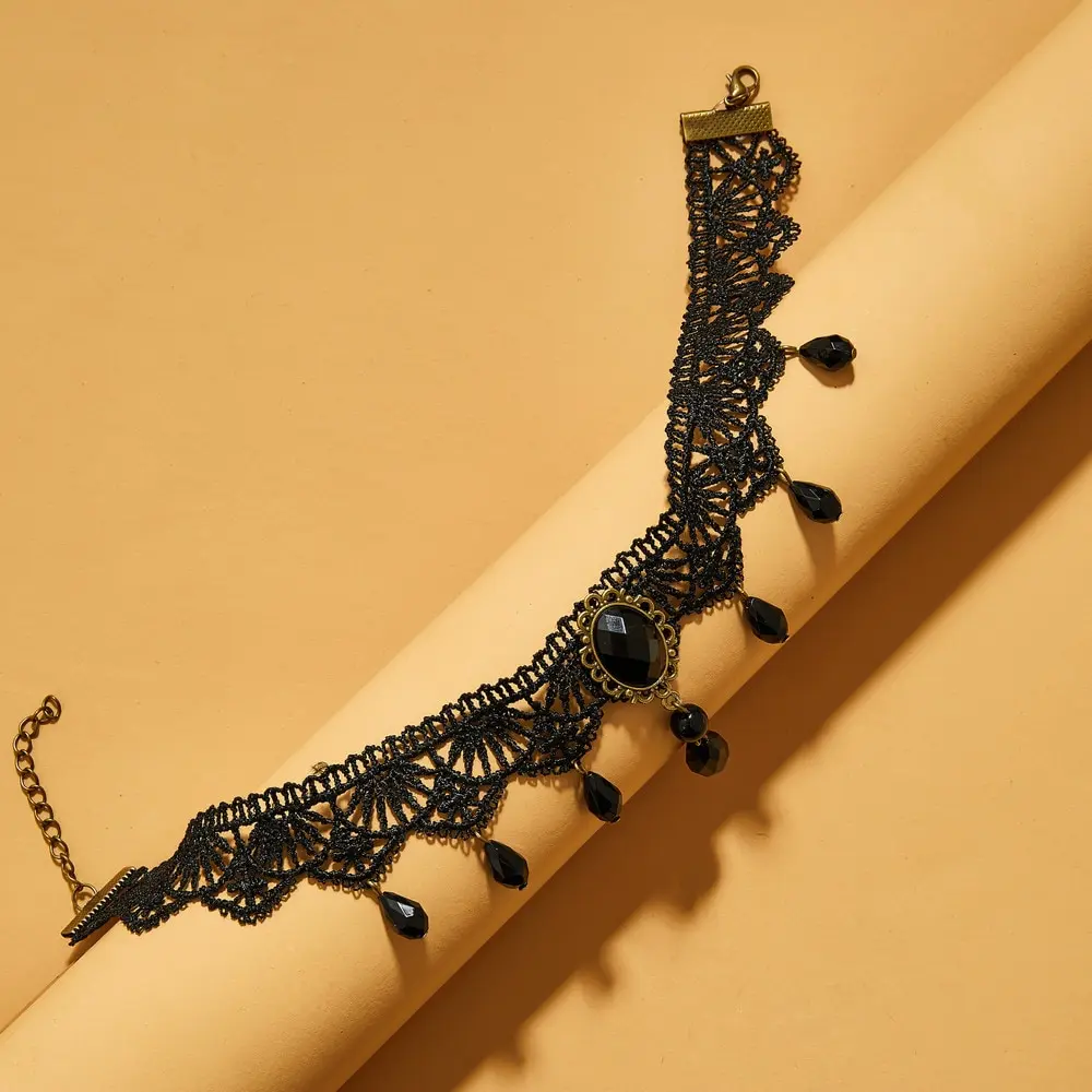 Lace Necklace Black Lace Necklace Retro Court Gothic Personality Crystal Lace Necklace Choker Clavicle Chain