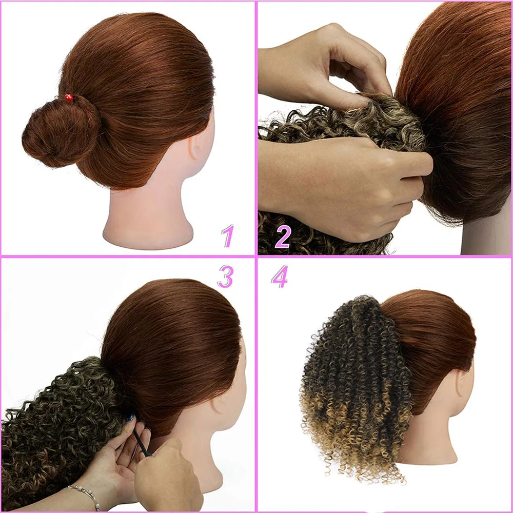 Synthetic Curly Ponytail Afro Kinky Curly Drawstring Ponytail 10" Clip In Hair Extension Short Hair Bun Chignon Hairpieces