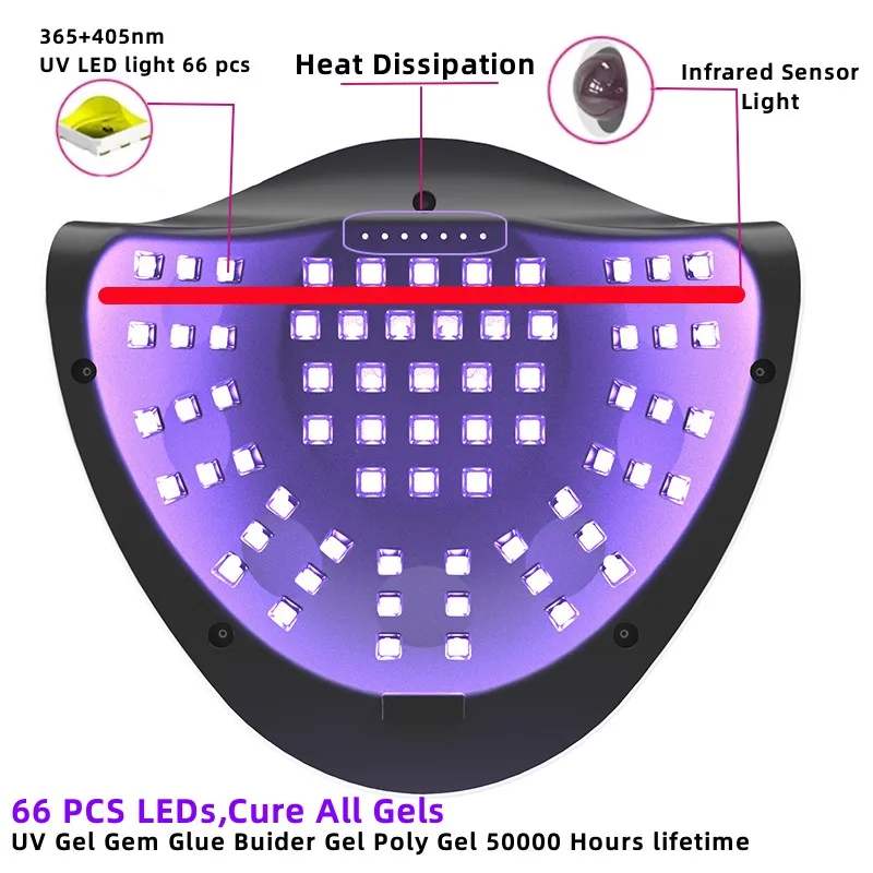 대형 LCD 터치 66LED 스마트 네일 건조기가 있는 매니큐어 젤 폴란드어 건조기용 MAX UV 66 LED 네일 램프