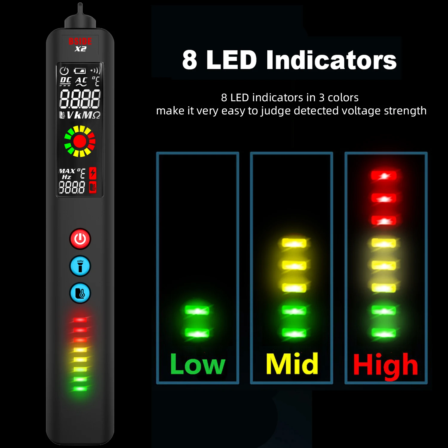 BSIDE X1 X2 Digital Multimeter Infrared Thermometer Color LCD Screen Flashlight Non-Contact Voltage Resistor Hz Tester